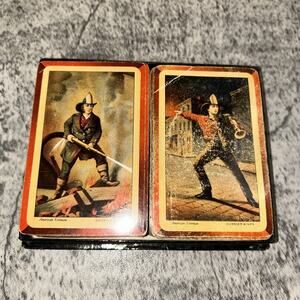 Vintage American Fireman Playing Cards 2 Decks Firefighter Currier & Ives USA